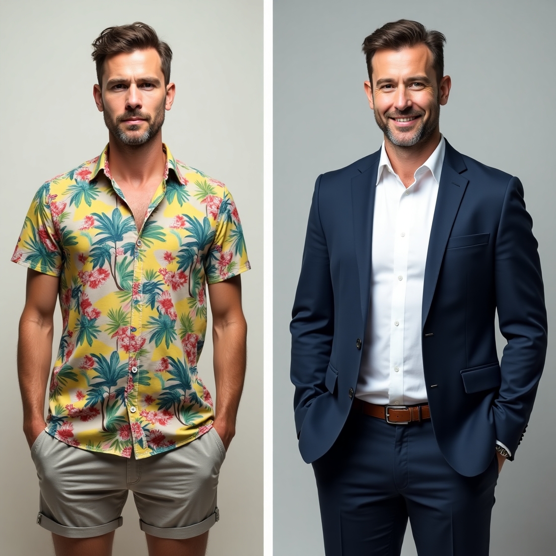 Transformação antes e depois - de casual para elegante